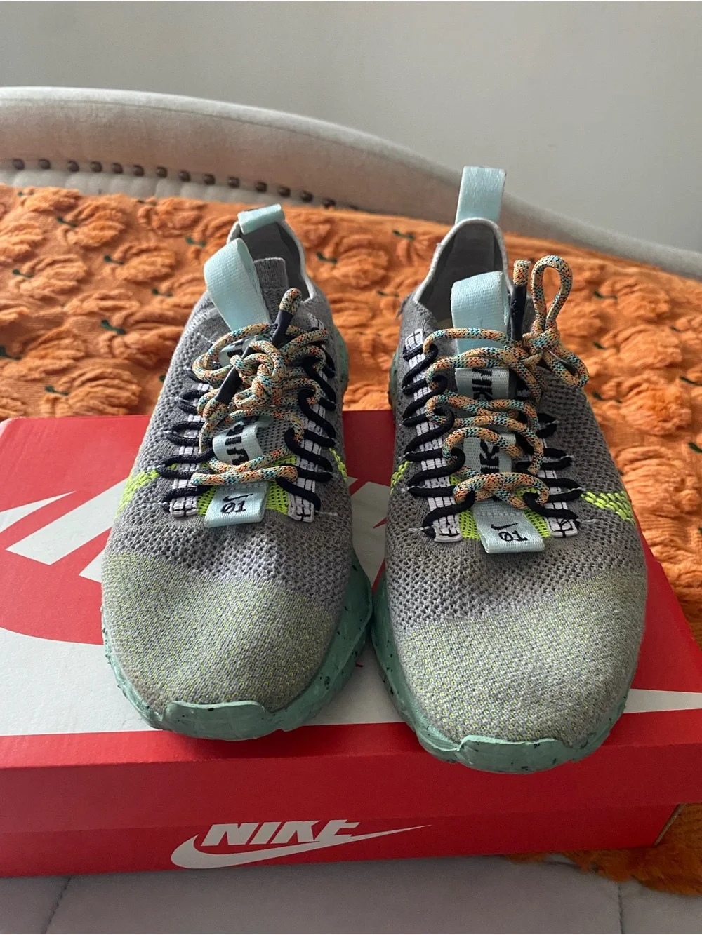 Nike Kids Grey & Mint Green Lightweight Sneakers with Multicolor Laces